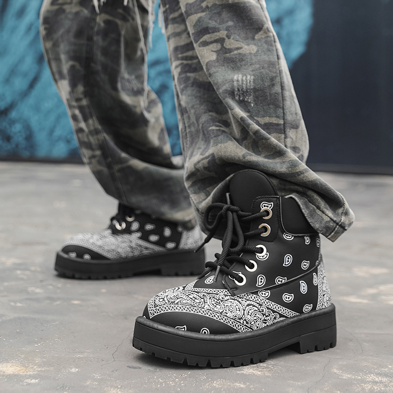Cashew Flower Pattern High-top Mens Boots photo 5