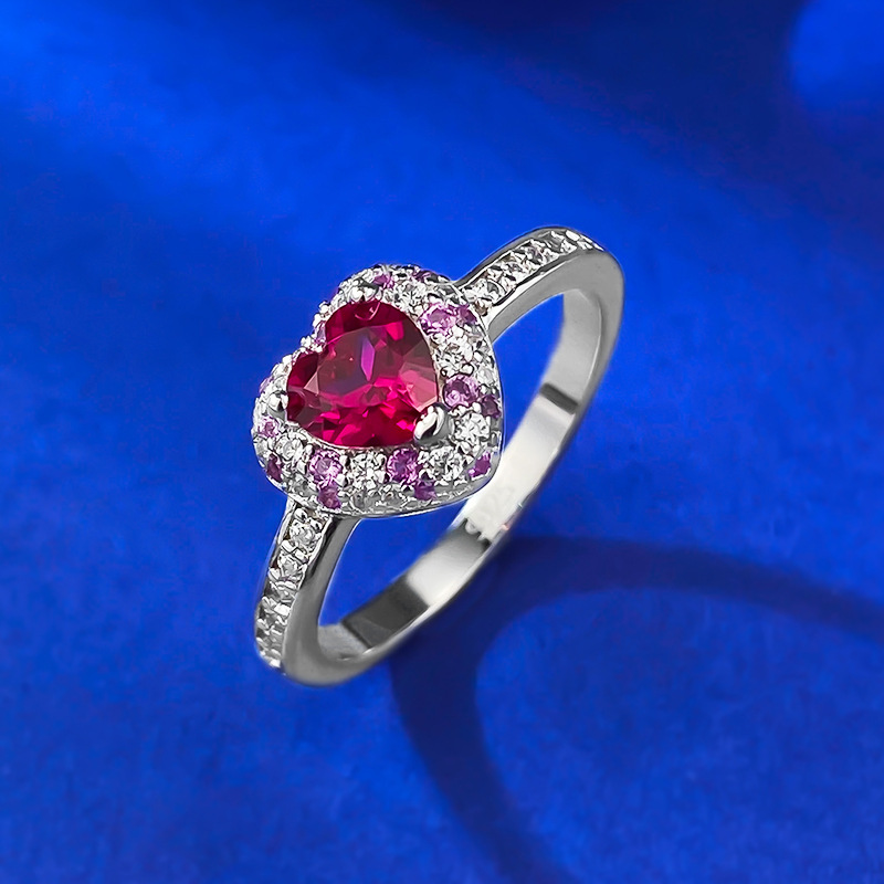 S925 Silver Heart-shaped Ring With Full Diamonds photo 4