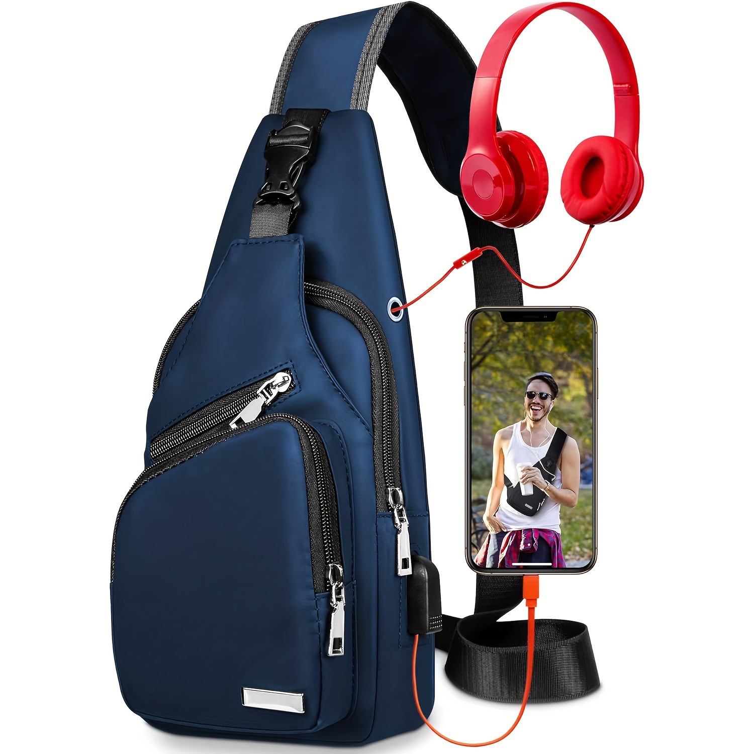Q 38041 Men's Waterproof USB Chest Bag Mens Waterproof Chest Bag photo 3