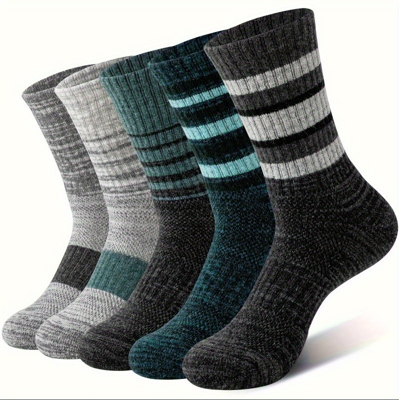 Mens Chunky Yarn Retro Striped Sweat-wicking Breathable Mid-calf Athletic Socks photo 4
