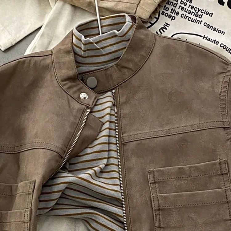 Boys' Motorcycle-style Jacket Top And Pants Three-piece Set photo 2