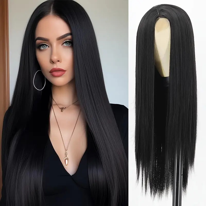 Mid-length Long Hair Black Long Straight Daily Full-head Wig Style photo 2