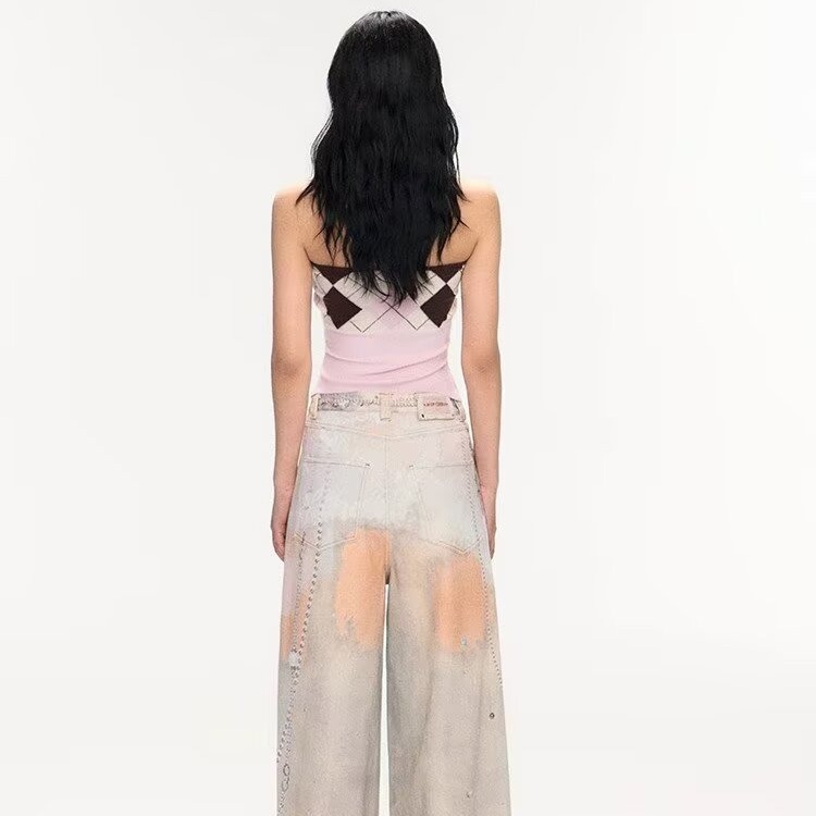 Painted Vintage Wide-leg Loose-fit American-style Floor-length Jeans photo 6