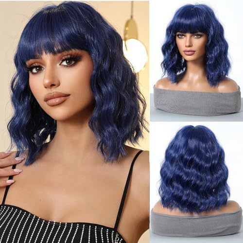 Womens Blunt Bangs Short Curly Wig, Water-wave Style photo 6