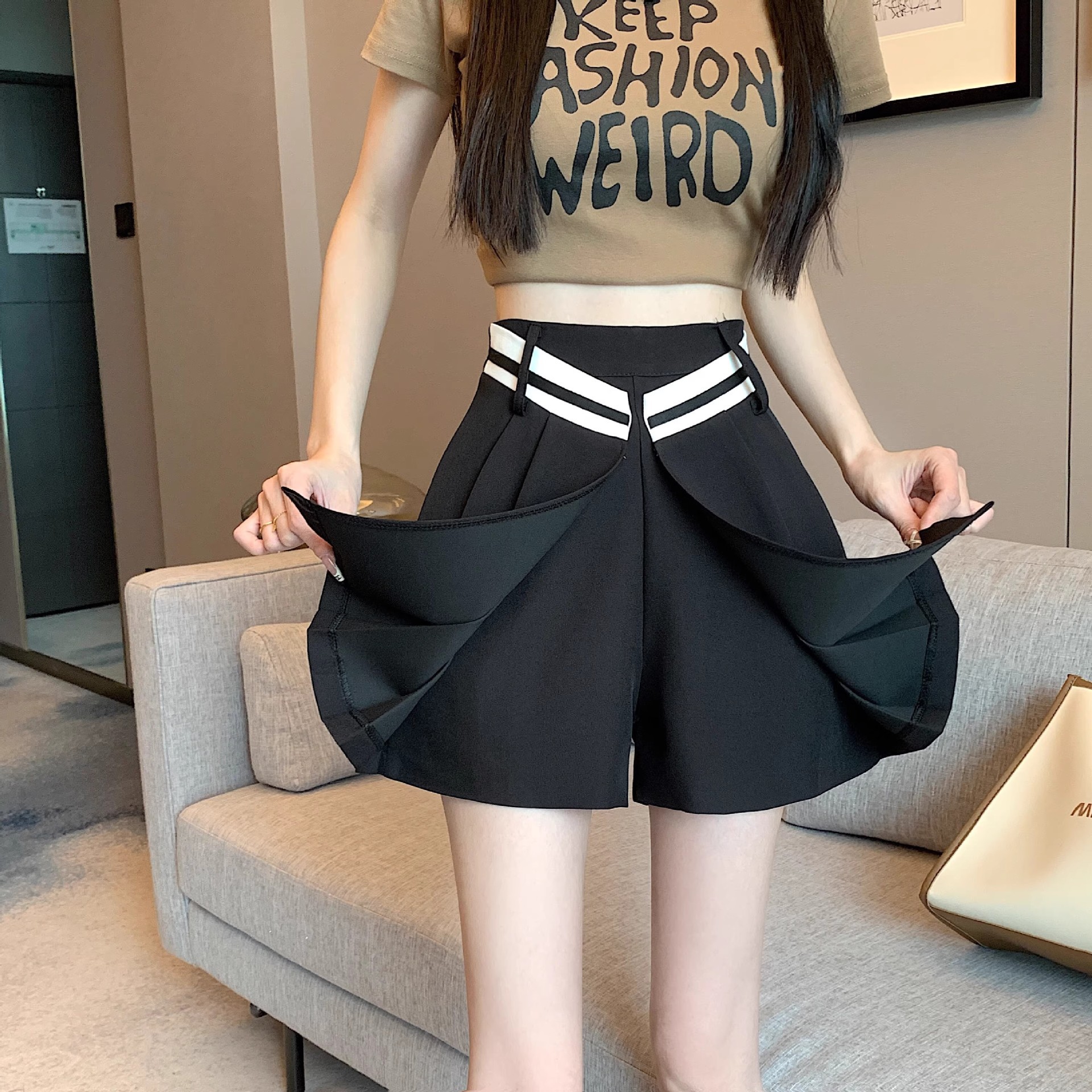 Irregular Tailored Shorts-skirt A-line Pleated Culottes For Summer photo 2