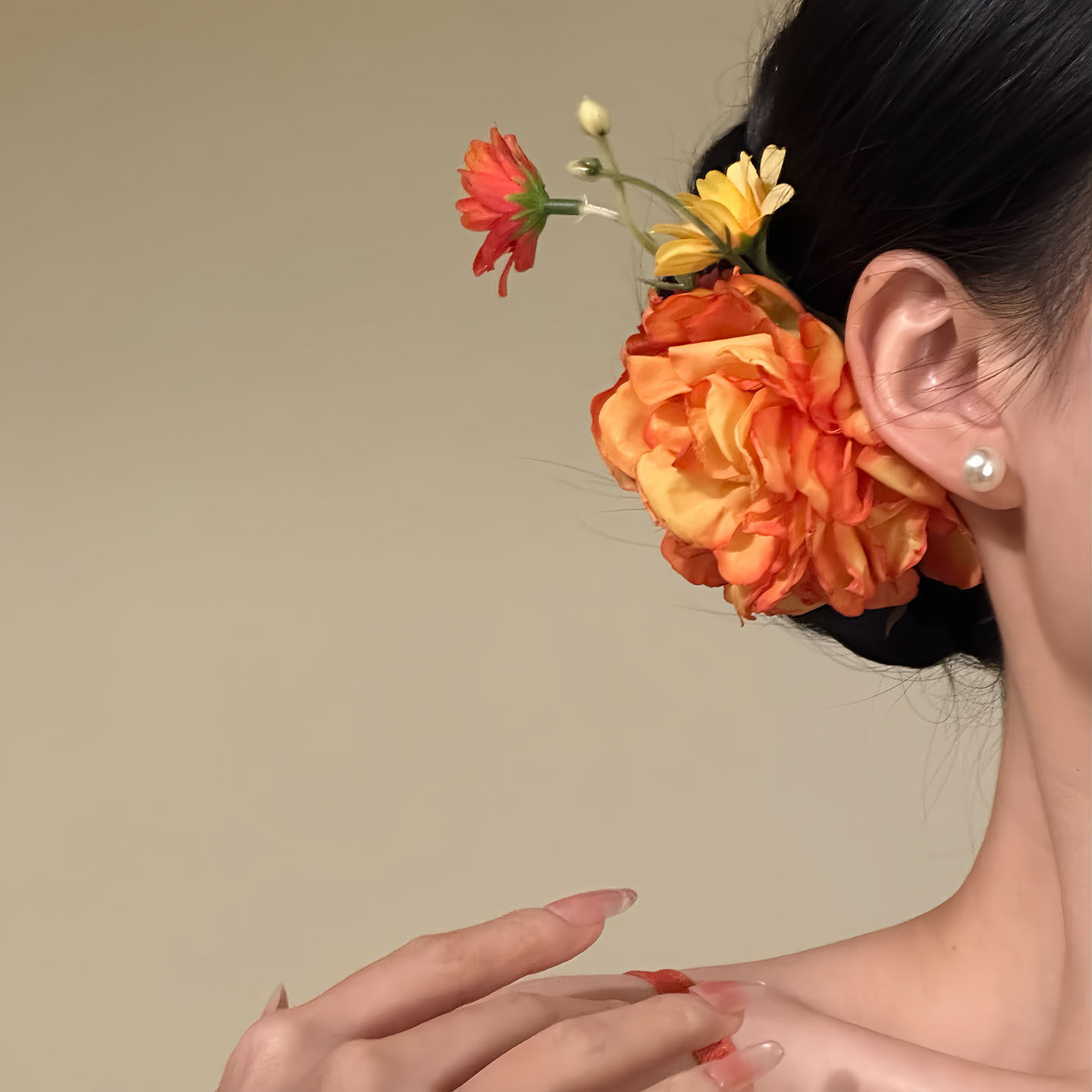 Red Camellia Flower Hair Clip Duckbill Clip Headpiece photo 6