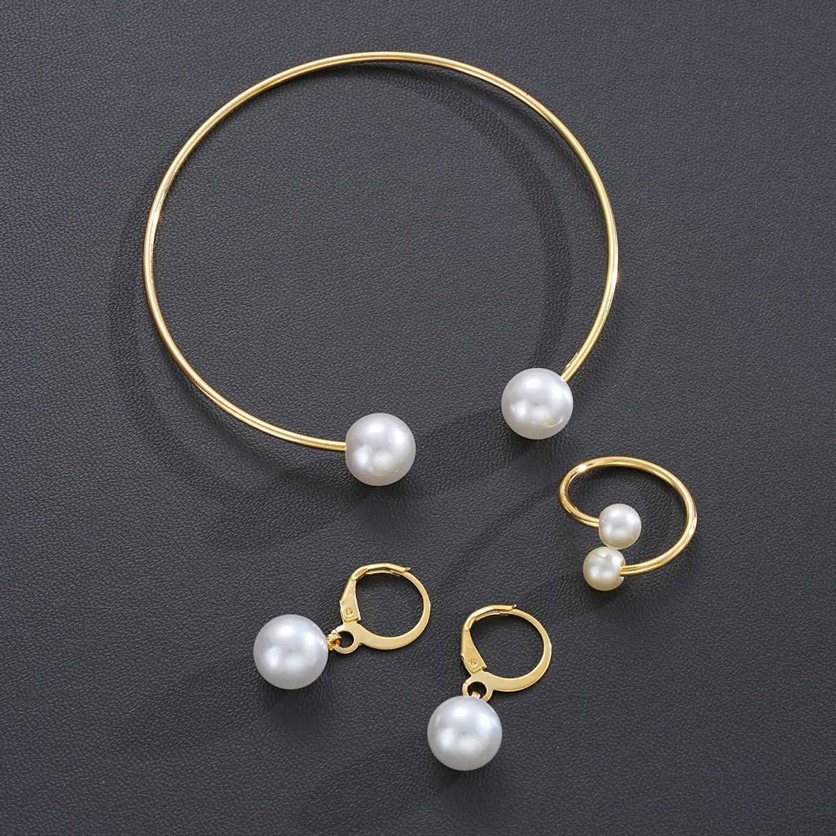New Pearl Open Earrings Bracelet Ring Jewelry Set photo 5