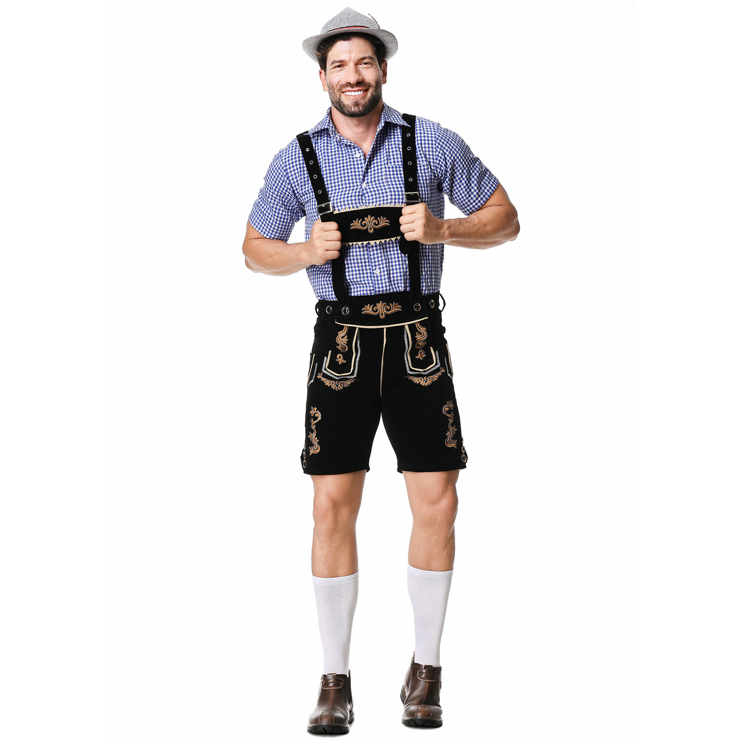 Embroidered Men's Beer-themed Overalls Set photo 8