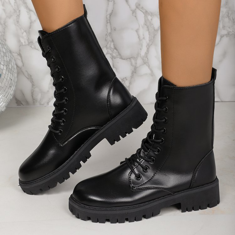 Square Toe PU Leather Lace Up Shoes - Women's Casual Flat Loafers for Daily Wear photo 5