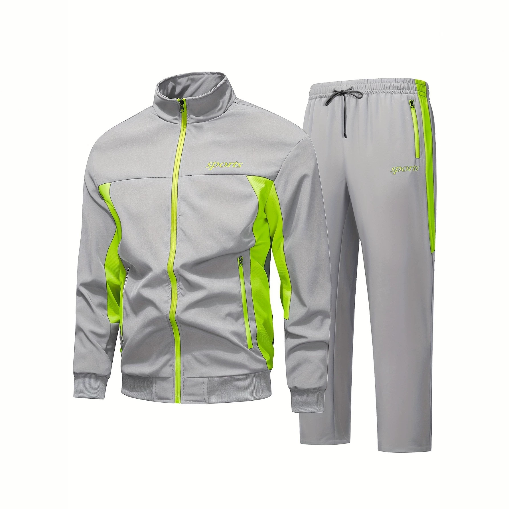 Men's Autumn Casual Sportswear Set With A Stand-up Collar And Color-block Design photo 2