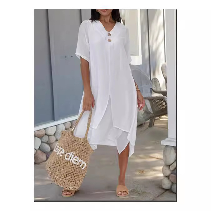 Double-layer Slit V-neck Bohemian Dress photo 4