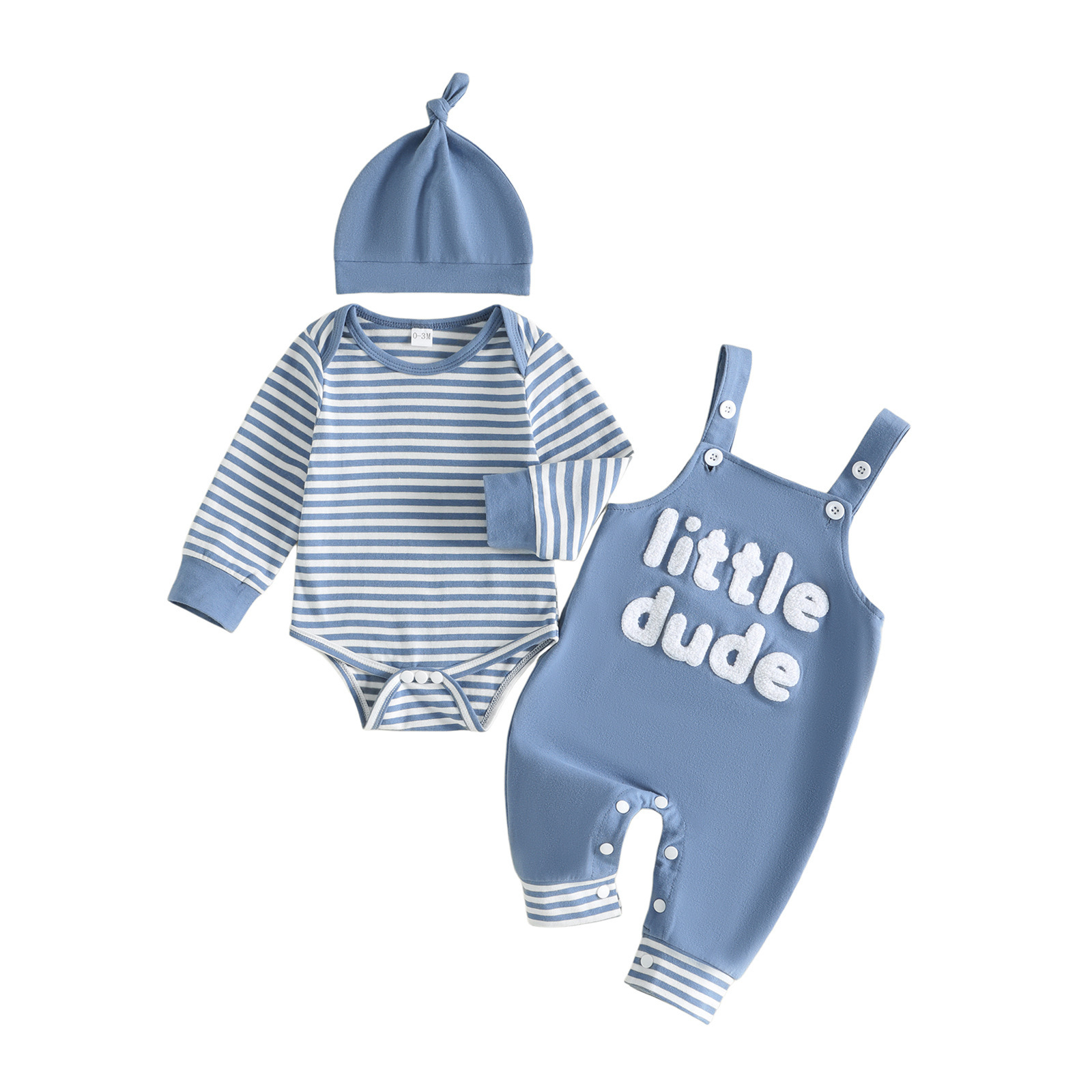 Baby And Toddler Striped Long-sleeve Romper Suspender Pants And Hat Set photo 2