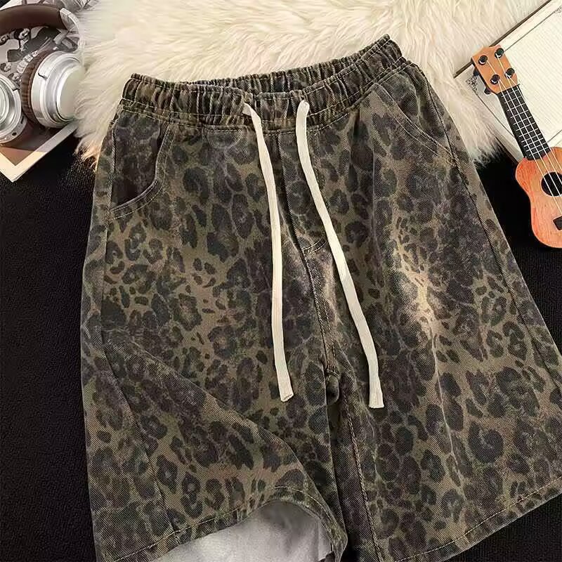 Men's Casual Leopard-print Elastic-waist Shorts photo 3