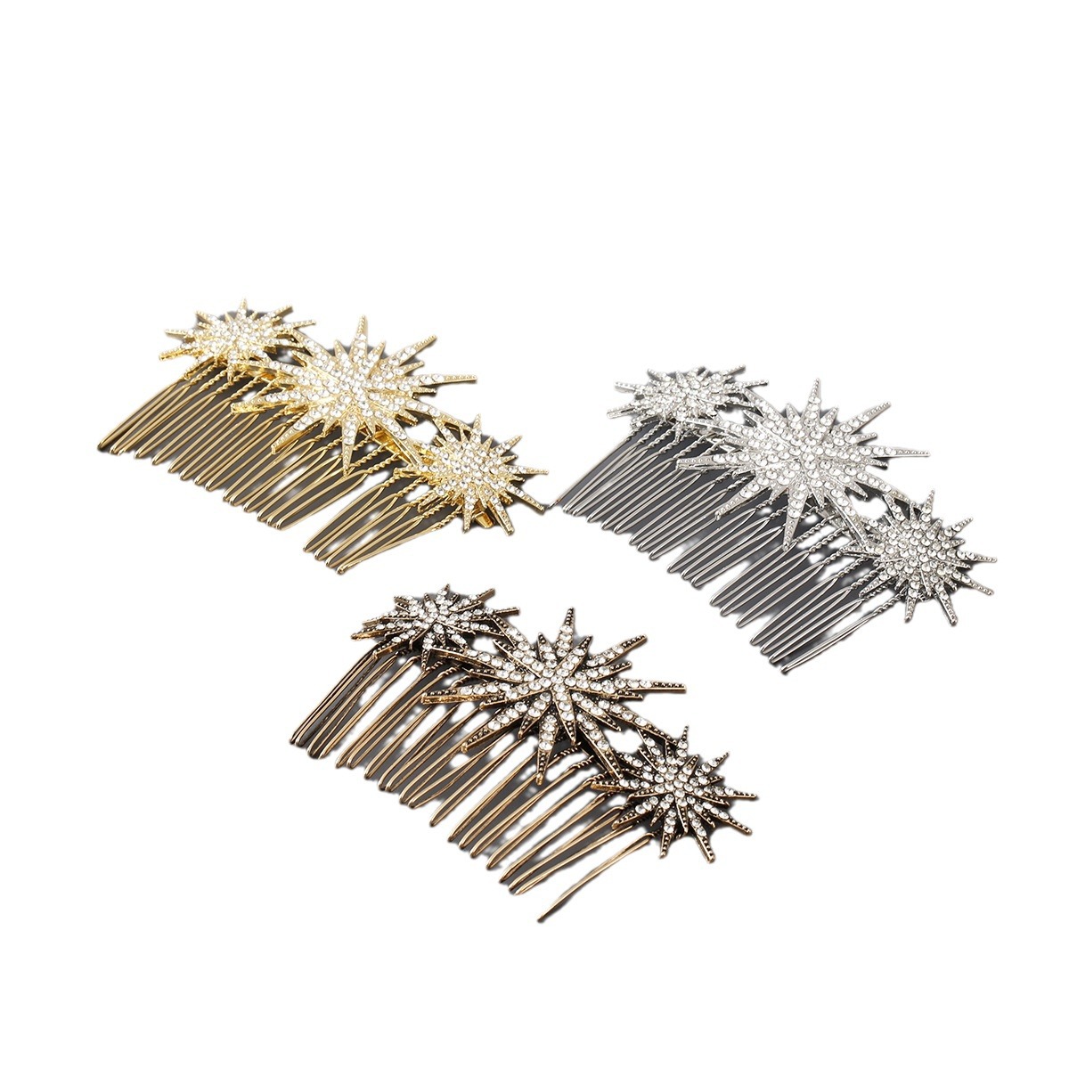 Large And Small Diamond-studded Vintage Hair Comb With A Starry Design photo 2