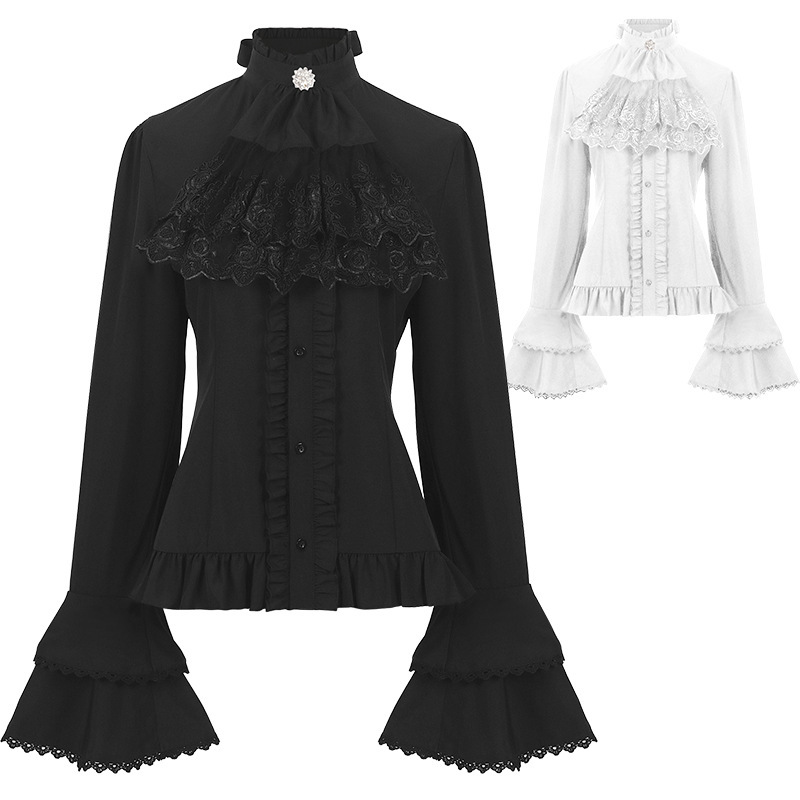 European American Style Pleated Blouse - Women's Casual Long Sleeve Shirt Top photo 1