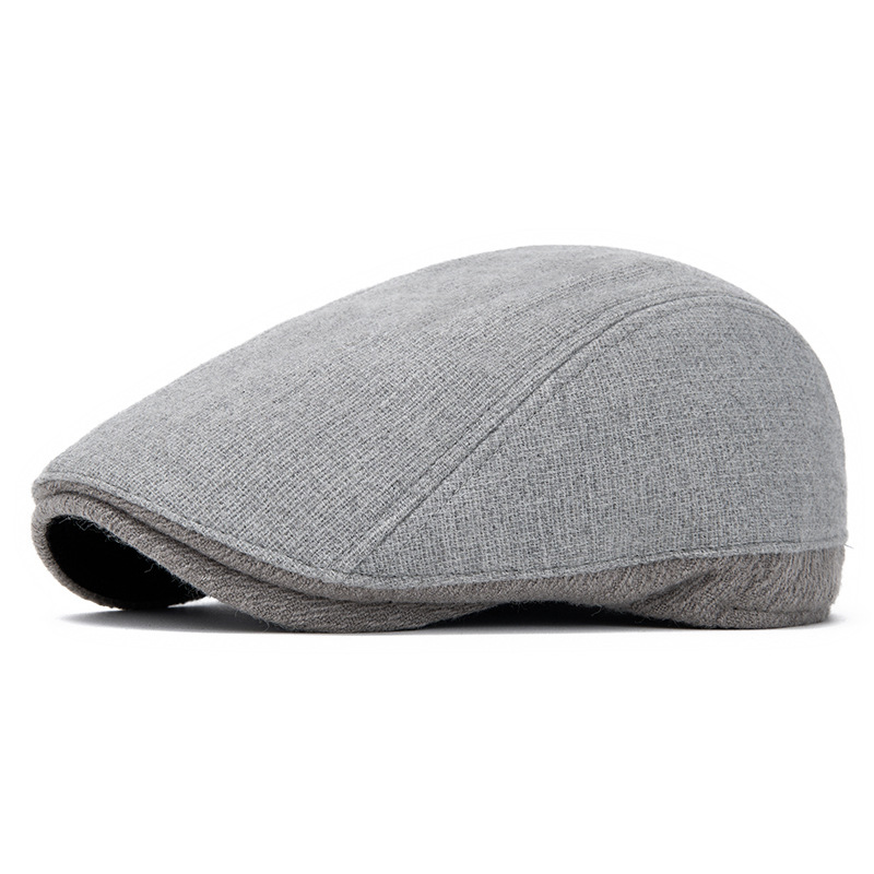 Wool Color-Block Simple Fleece-Lined Warm Retro Newsboy Cap photo 8