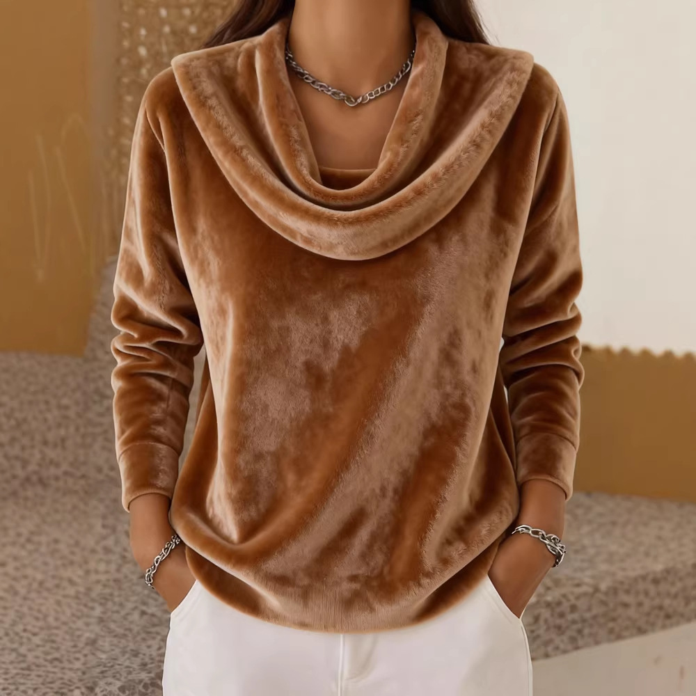 Casual Relaxed-fit Fashionable Solid-color Plush Long-sleeve Knit Top photo 2
