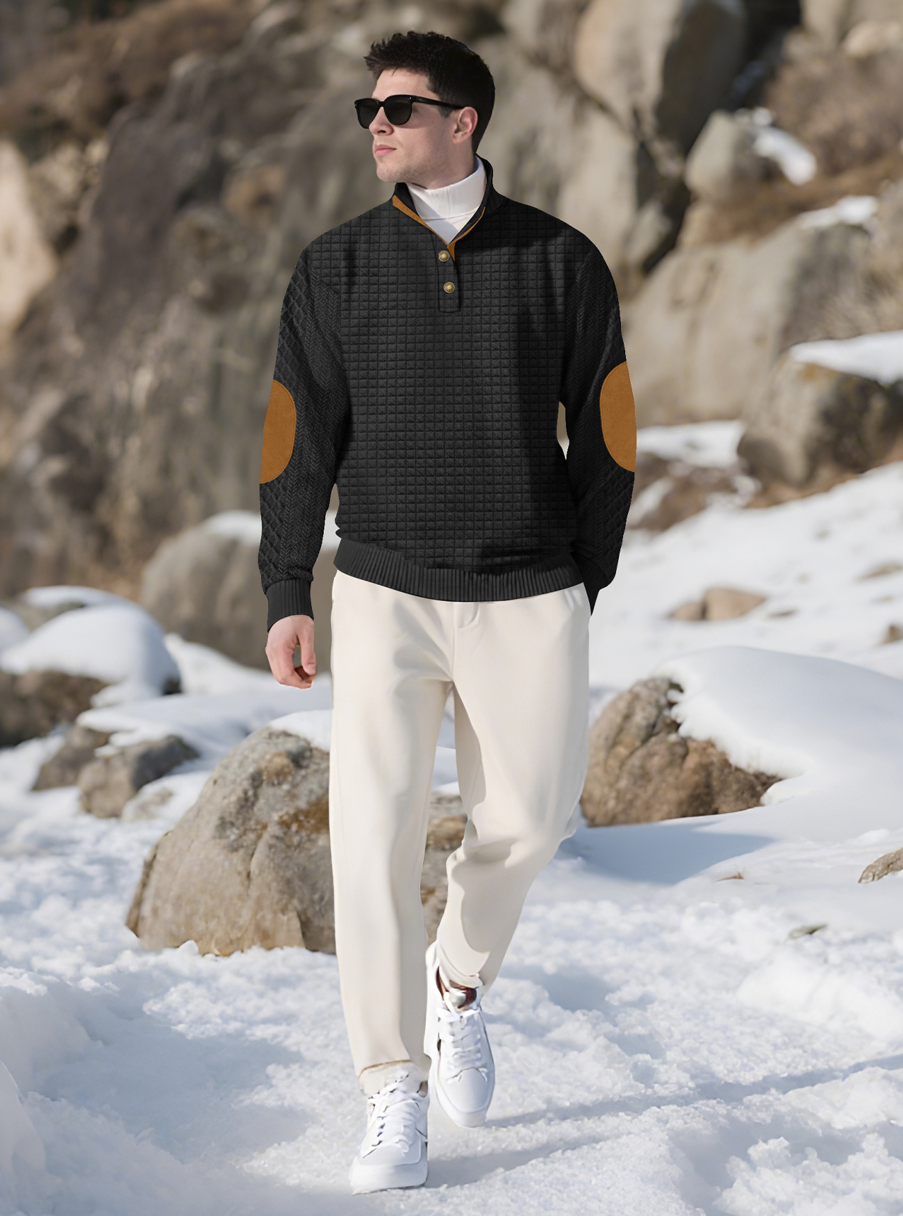 Men's Jacquard Knitted Casual Hoodie With A Stand-up Collar photo 4