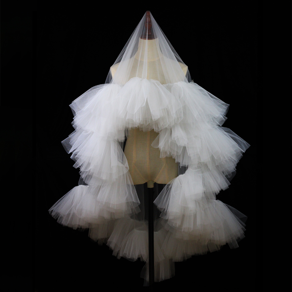 Heavy Industry Ruffled Bridal Veil White Double Layer Studio Travel Photo Exterior Puffy Soft Veil photo 7