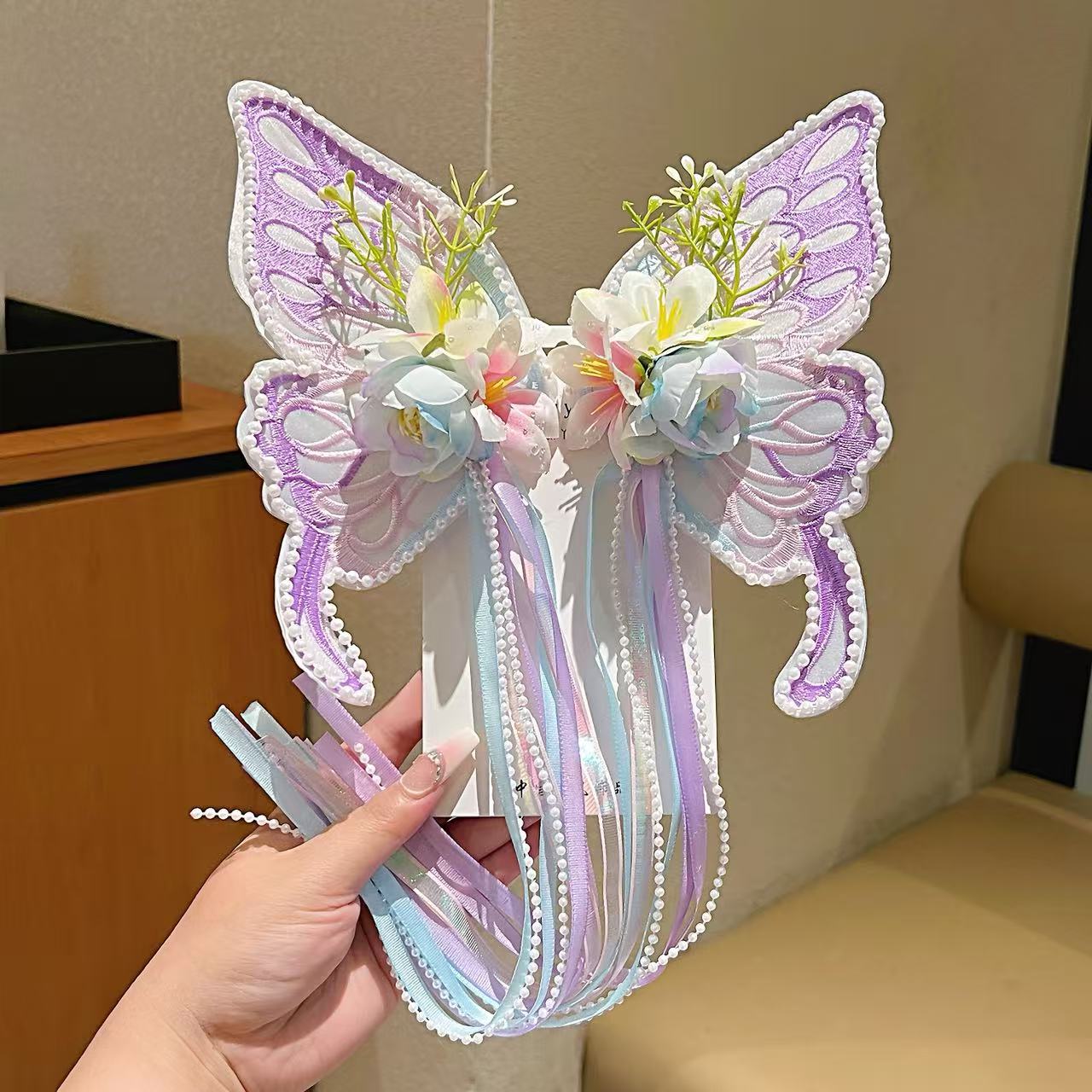 Large Butterfly Hair Clip Silk Flower Side photo 7