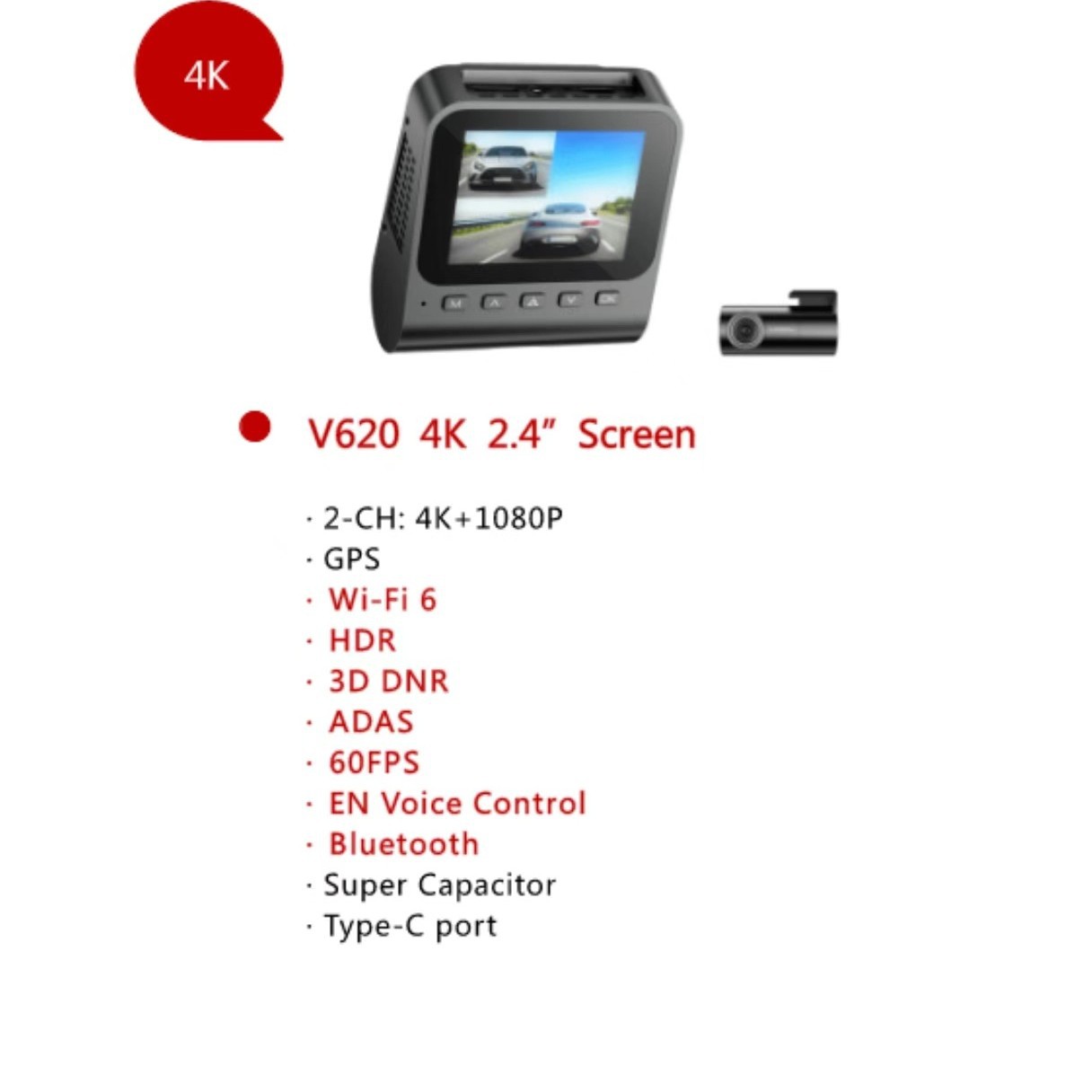 Dual-Lens Dash Cam V620 Night Vision Wide-Angle 4K photo 6