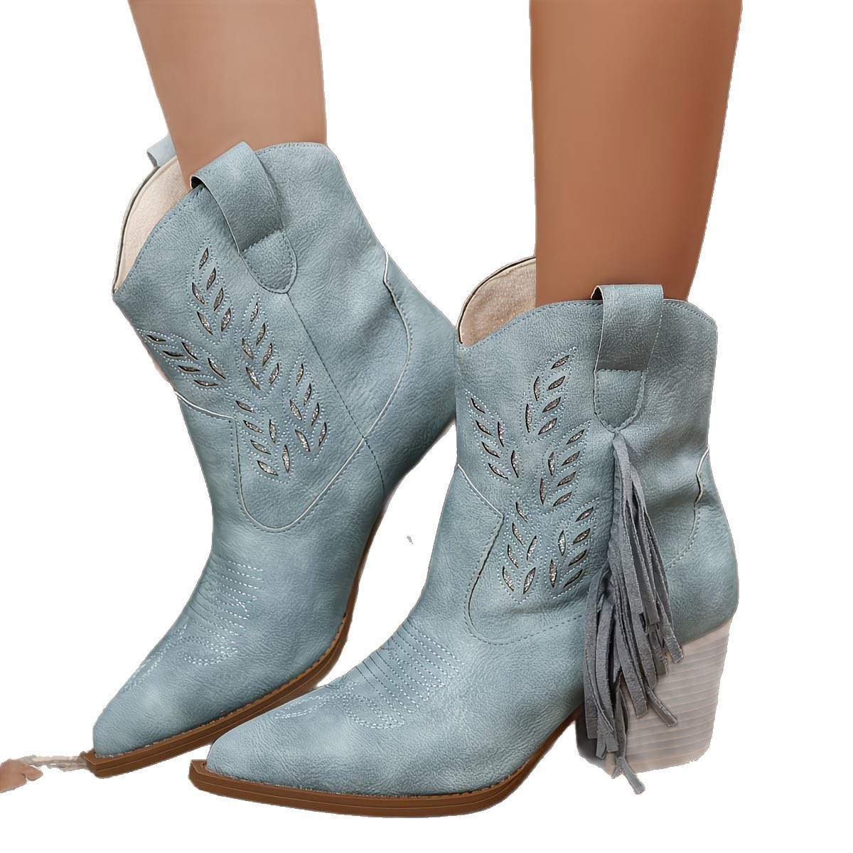 New Autumnwinter Western-style Cowboy Boots With A Pointed Toe And Chunky Heel photo 2