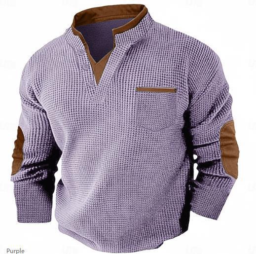 Men's New Casual Texture Waffle Long Sleeve Top photo 2