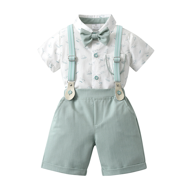 Childrens Summer Three-Piece Short-Sleeve Suspender Set photo 3