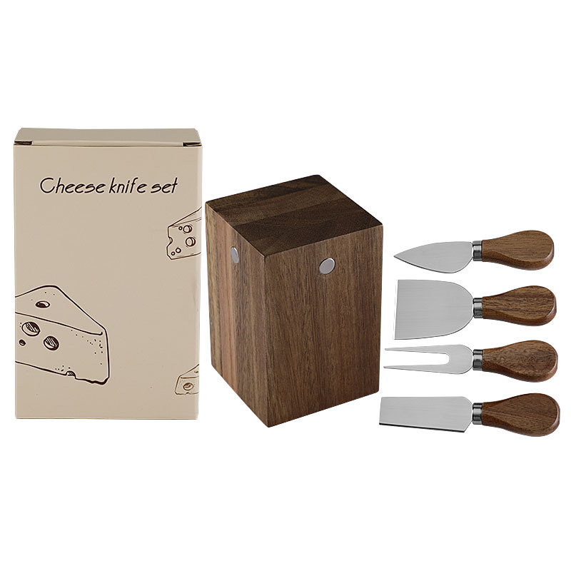 Acacia Wood Magnetic Stainless Steel Cheese Knife Set 5 Pieces photo 2