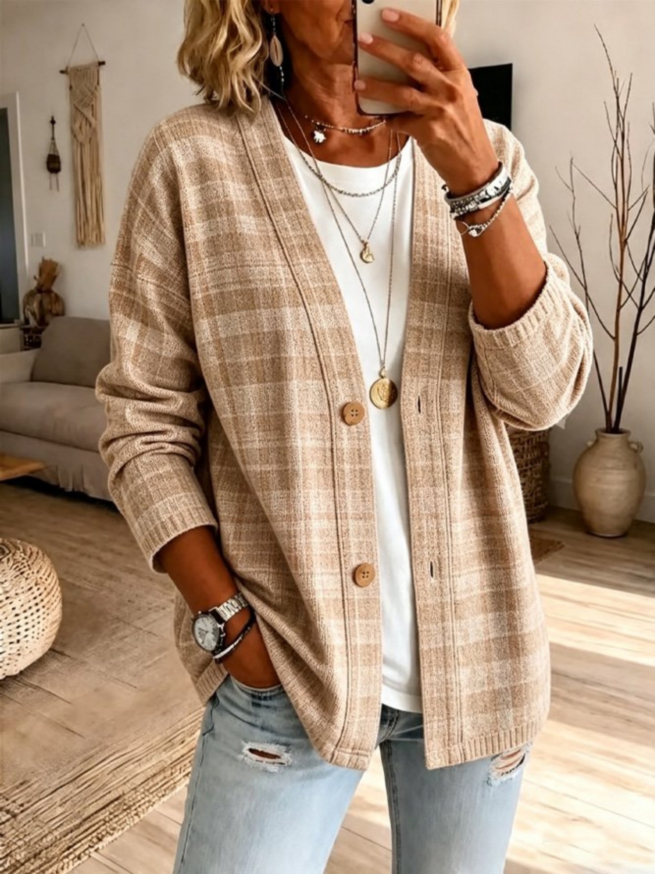 Printed Long-sleeve Cardigan With Two Buttons photo 4