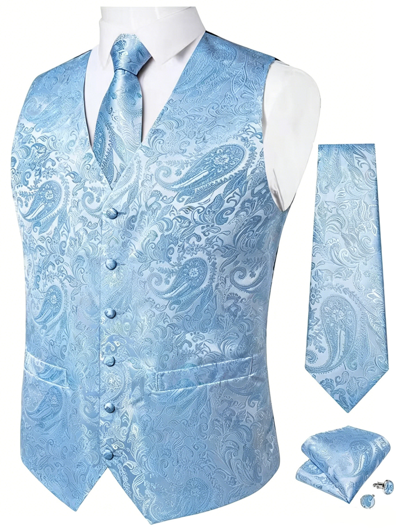 Men's Vest Set With Tie, Pocket Square, And Cufflinks Included photo 3