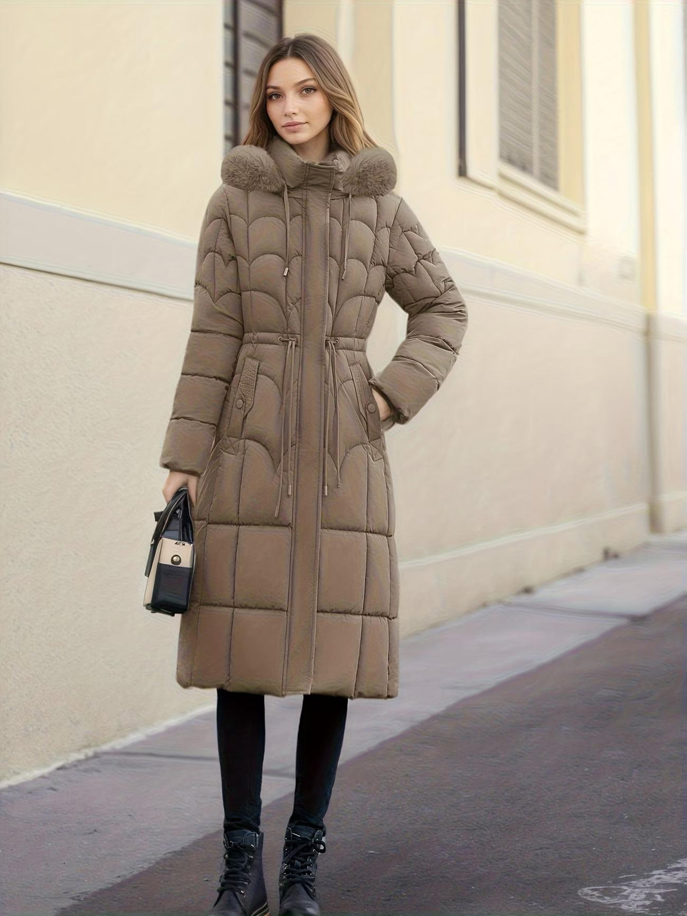 Elegant Cotton-padded Coat With A Fur-lined Hood photo 3
