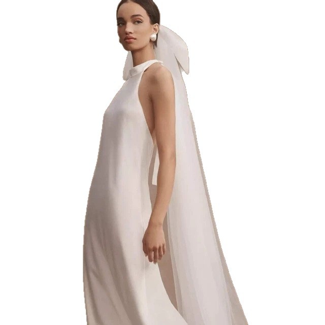 New Minimalist White Double-layer Tulle Bridal Veil With A Bow photo 3