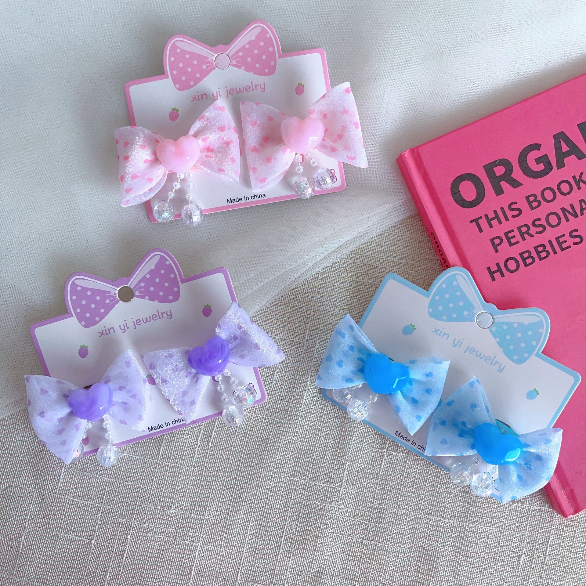 Children's Fabric Flower And Bow Hair Clip With Tassel And Beads photo 1