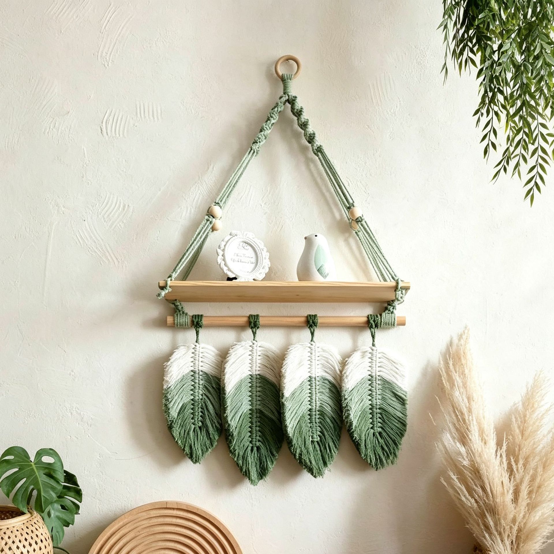 Bohemian-style Rope-woven Wall-mounted Shelf photo 4