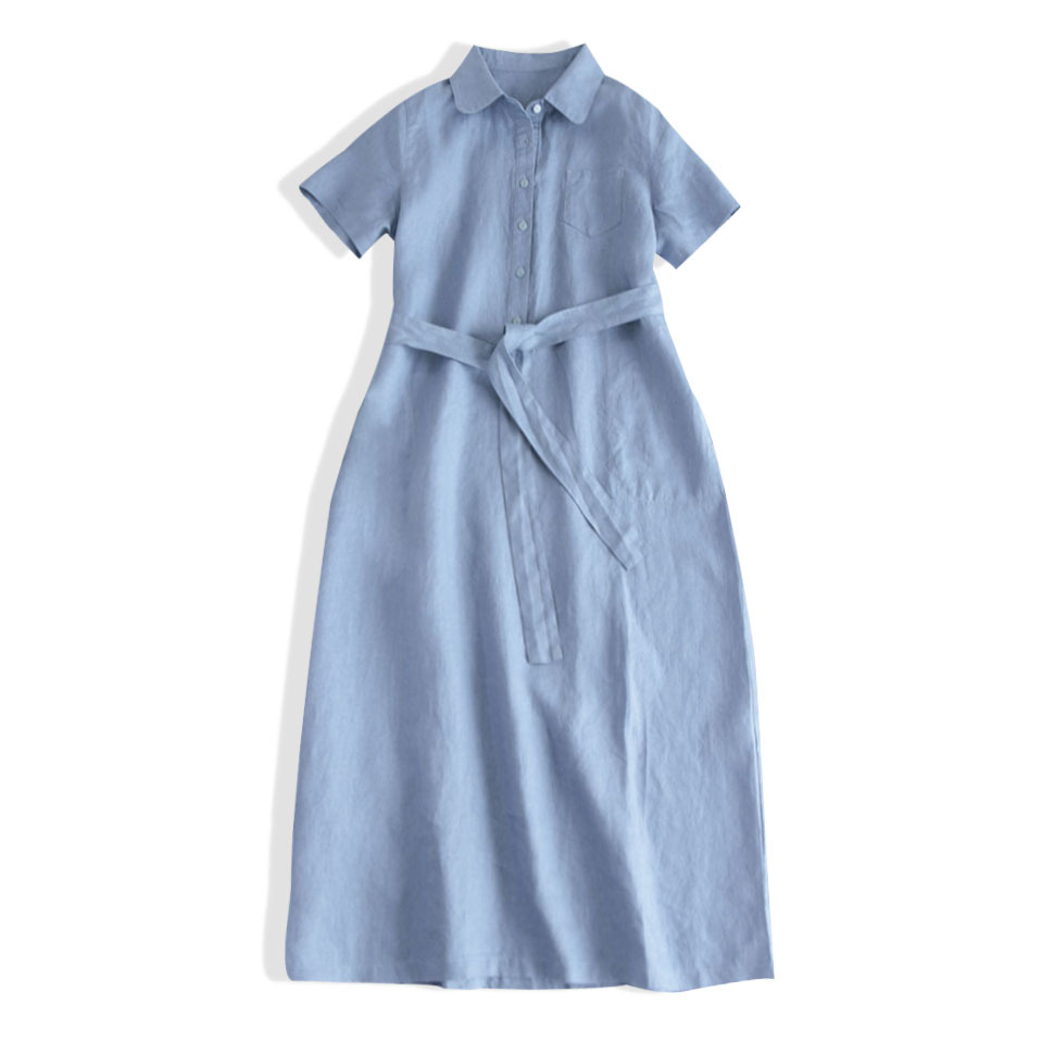A-line Long Tie-front Solid-color Shirt Dress Women's photo 6