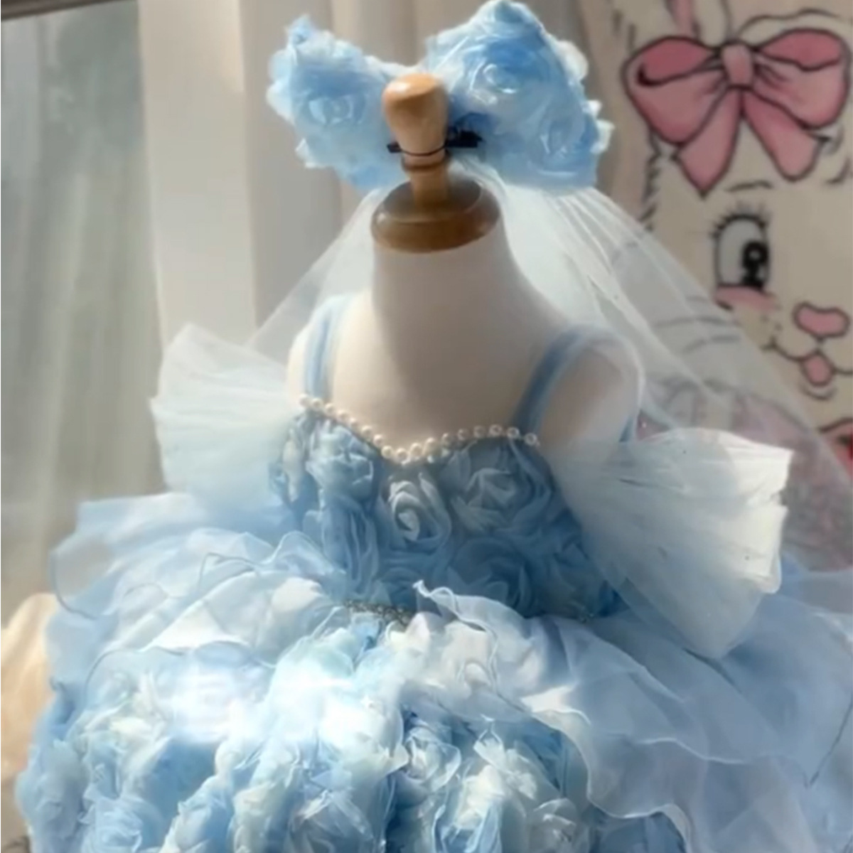 Blue Three-dimensional Floral Birthday Dress For Little Girls Performances photo 4