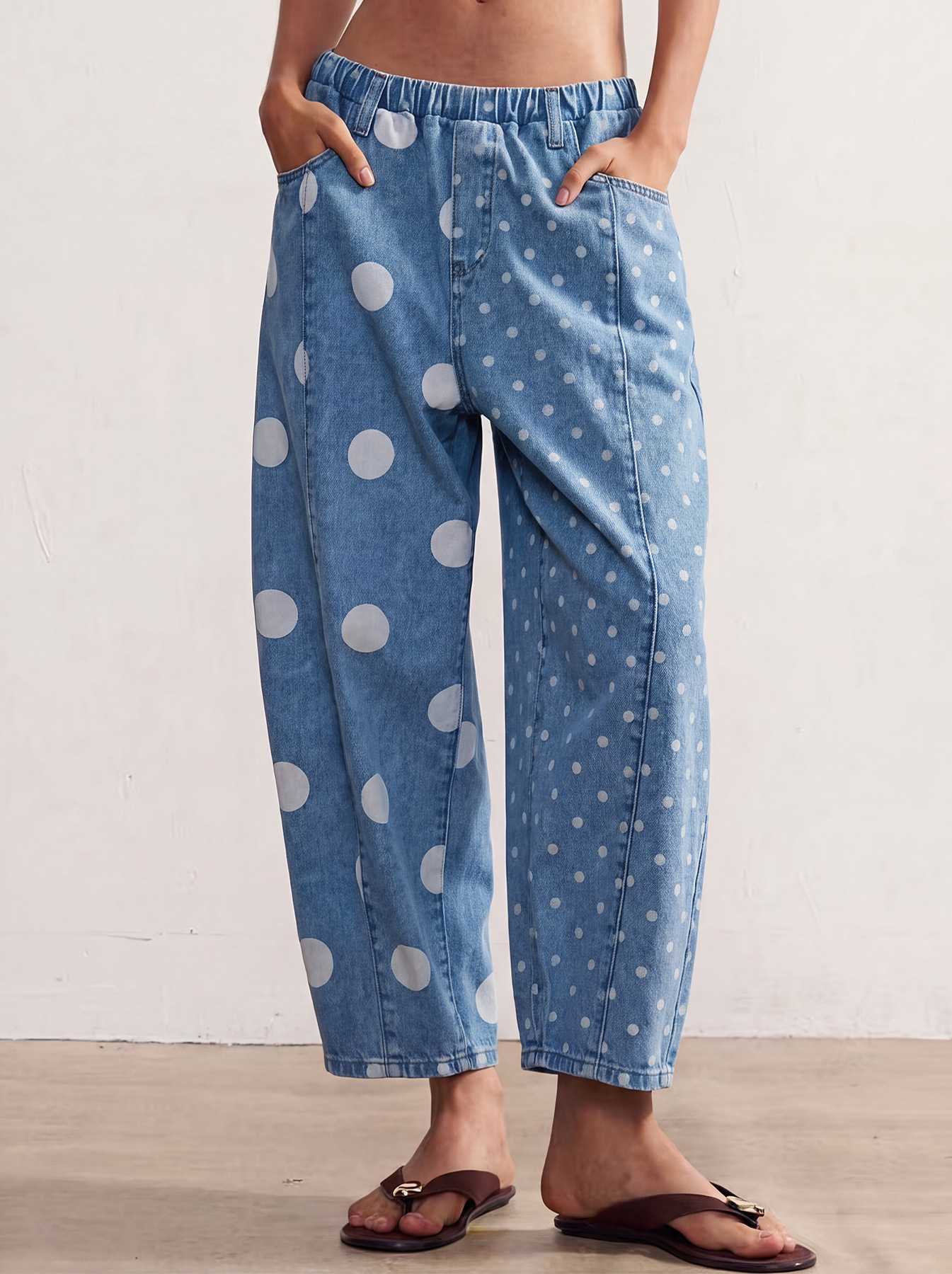 Women's Polka-Dot Print Patchwork Loose-Fit Jeans photo 2