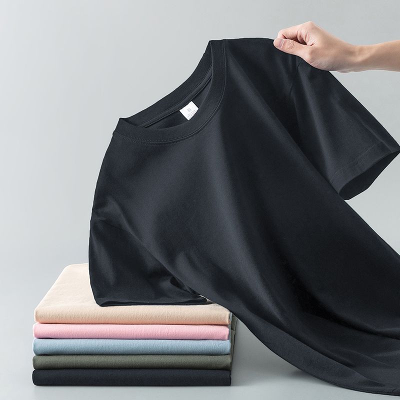 Summer Solid Color Coat Round Neck Bottoming Shirt Half-sleeve Pure Cotton T-shirt Men And Women Short Sleeve photo 6