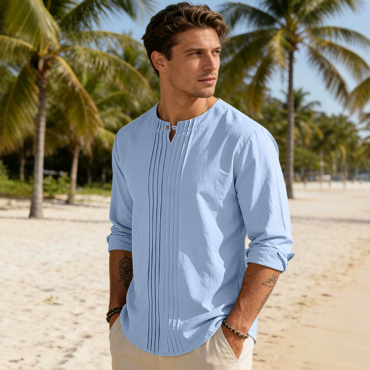 Men's Round-neck, Loose-fit Outerwear Pullover Shirt photo 7