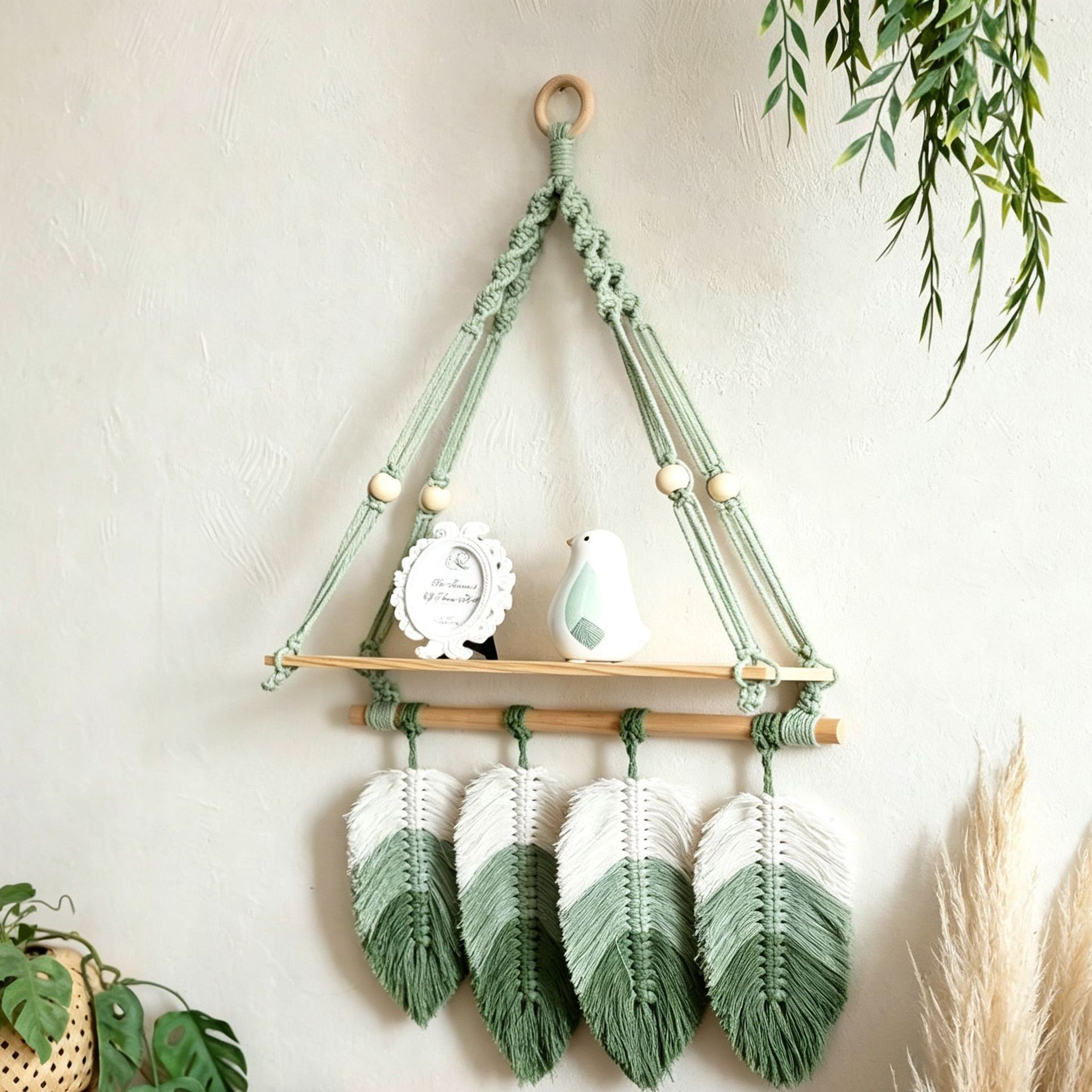 Bohemian-style Rope-woven Wall-mounted Shelf photo 3