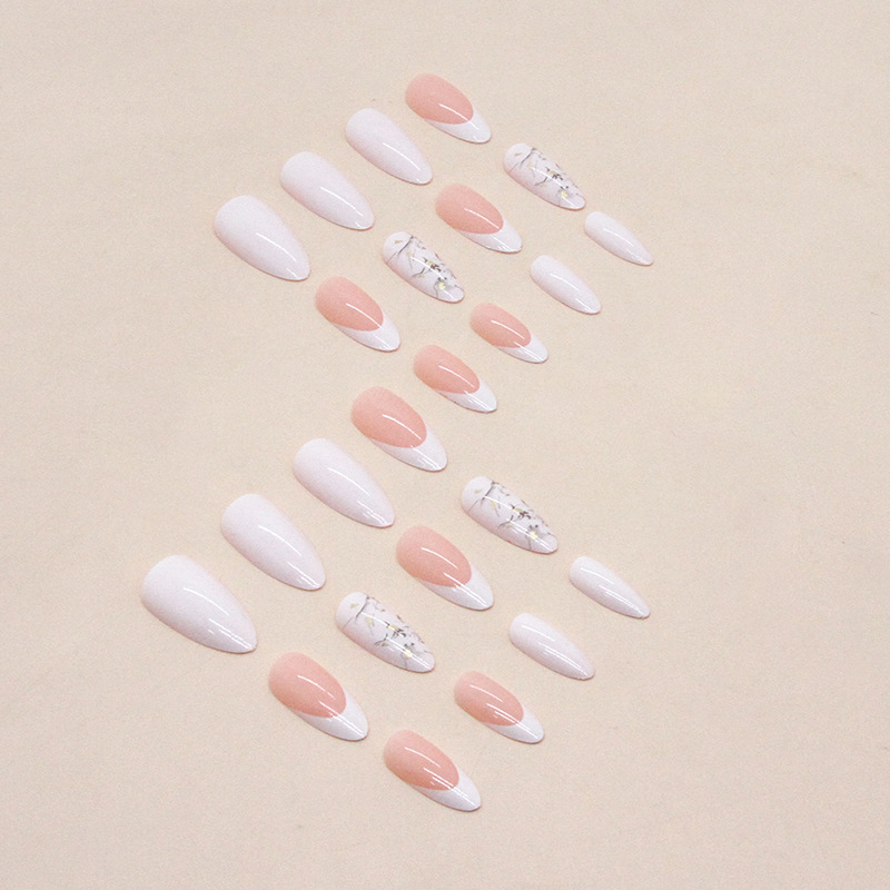 Almond-shaped White French Manicure With Messy Line Art On The Tips photo 2
