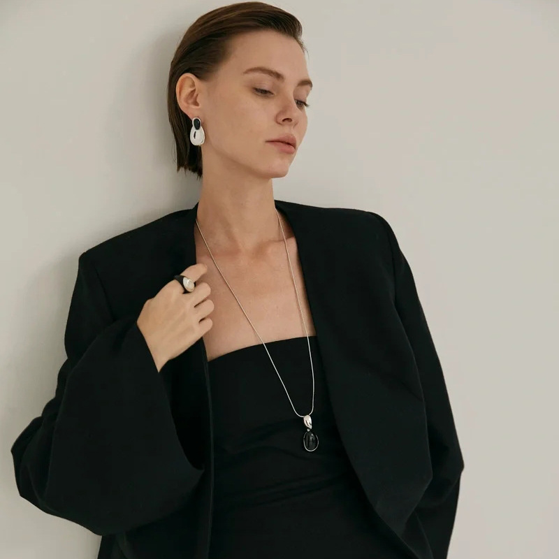 New Chinese Style Accessories Irregular Stitching Black Onyx Necklace Women photo 3