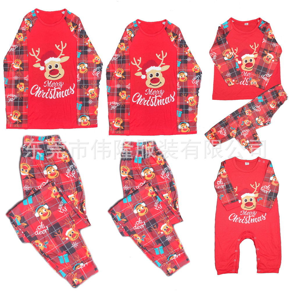 European And American Long Sleeve Home Wear Printed Plaid Christmas Suit photo 3