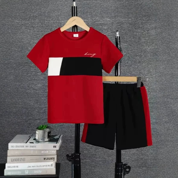 Mens Casual Color-block Short-sleeve T-shirt And Shorts Set photo 1