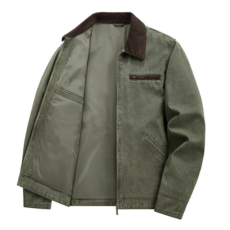 Lightweight Loose-fit Plus-size Washed Work Jacket With A Lapel Collar photo 2