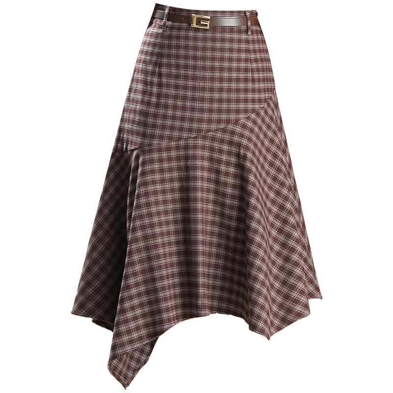Wool Plaid Irregular Hem High Waisted Skirt - Women's Asymmetric A-Line Mini Skirt for Autumn Winter Casual Wear photo 5