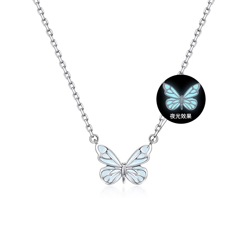 S925 Sterling Silver Butterfly Light Necklace For Women, Niche Design With Glowing Enamel photo 5