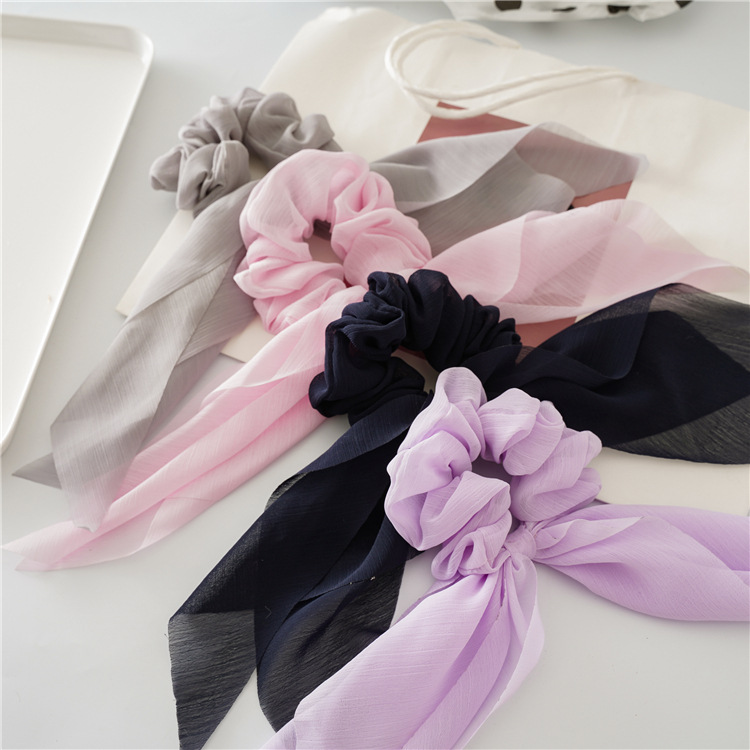 Tassel Ribbon Bow Chiffon Thin Hair Tie photo 1