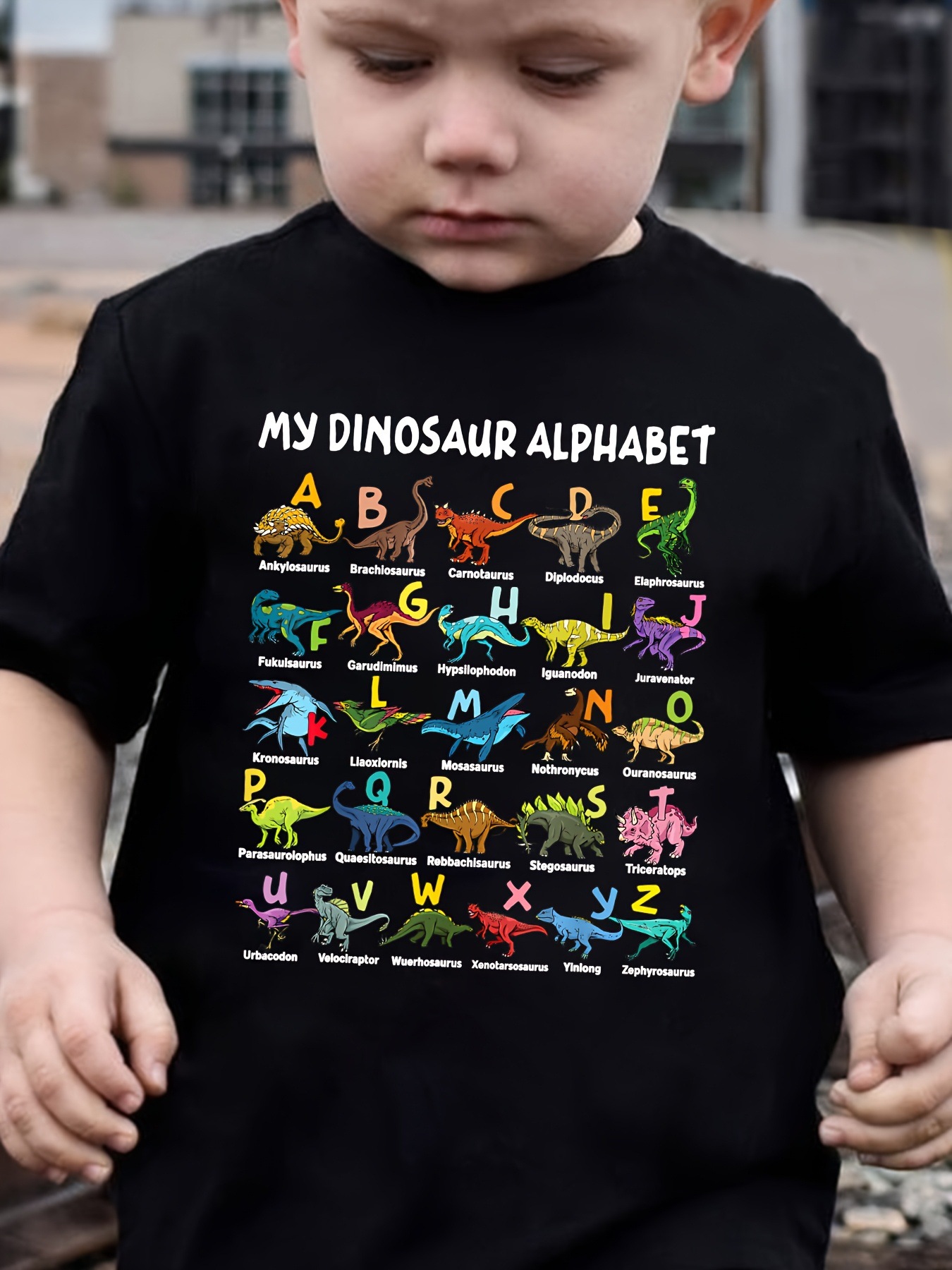Boys Fashionable Short-sleeved Casual Top With A Dinosaur-themed 26-letter Print photo 4